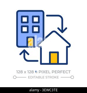 Hybrid work pixel perfect line color icon Stock Vector