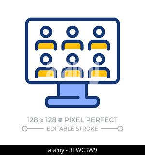 Online meeting pixel perfect line color icon Stock Vector