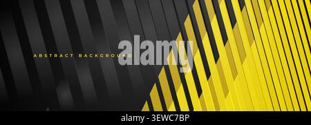 Black and yellow modern striped abstract background with diagonal lines. Vibrant contrast geometric wide banner design. Vector illustration Stock Vector
