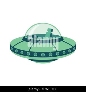 Green alien ufo flying saucer illustration Stock Vector