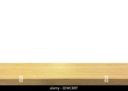 Empty wooden tabletop isolated on white background with clipping path. Clean wood counter mockup for product display and montage. Stock Photo