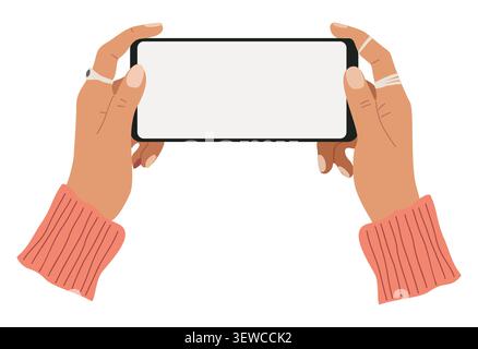 Female Hands hold smartphone with blank screen Stock Vector