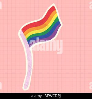 Rainbow wavy pride flag vector sticker with halftone paper texture, LGBT pride month design for posters, invitations, events Stock Vector