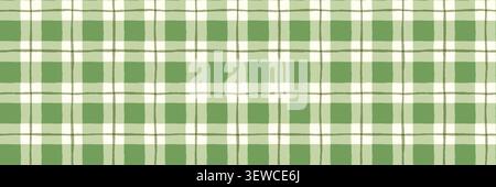 Green check vector seamless pattern with painted lines, cute plaid background for spring and summer designs, textile and fabric Stock Vector