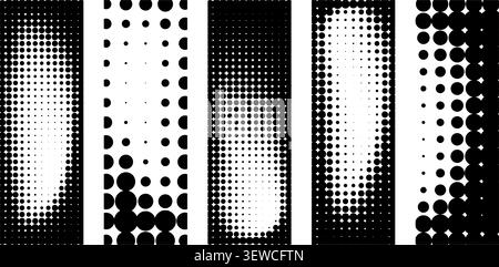 Set of vertical monochrome halftone dot patterns and textures vector asset Stock Vector