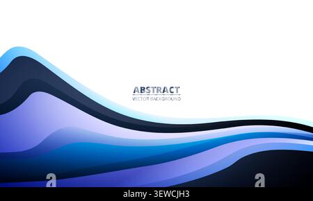 Abstract blue layered wave vector background with flowing gradient curves, clean white copy space, modern geometric composition, smooth contours, and Stock Vector