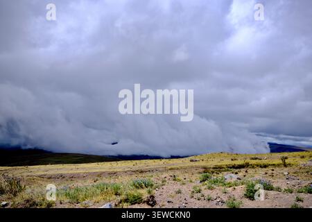 Low Storm Clouds Rolling Across Andean Highlands (Cotopaxi National Park, Ecuador) Stock Photo