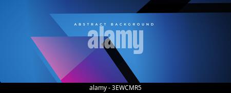 Blue geometric abstract background with overlapping translucent triangles, diagonal dark shapes, magenta glow, modern corporate design, web banner Stock Vector
