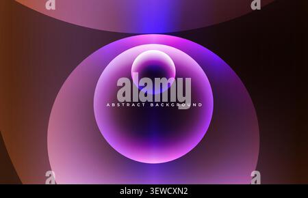 Glowing purple layered abstract circles with smooth gradients, dark curved forms, futuristic depth, modern composition for branding, posters, covers Stock Vector