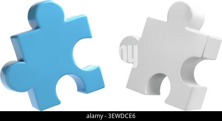 3D blue and white puzzle, plastic piece vector icon. Isometric jigsaw project, community partnership in technology framework. Connect and think to Stock Vector