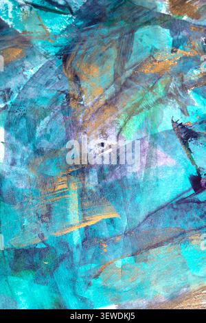 Blue, purple, gold metallic paint strokes vibrant background texture Stock Photo