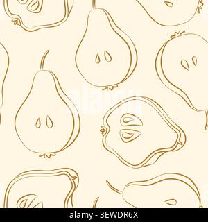 Hand-drawn seamless pattern with sliced pear fruit for grocery shop, farmers market, summer food packaging, event decor, menu Stock Vector