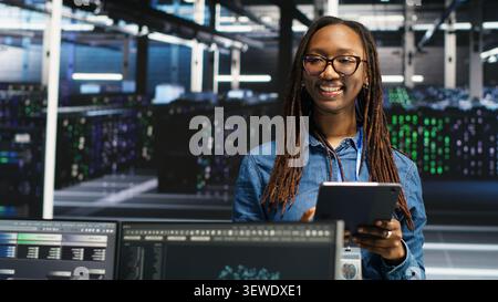 Software developer uses node tree software to identify equipment performance issues and data patterns. Stock Photo