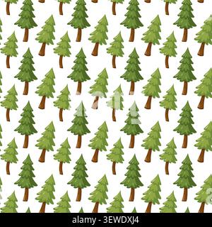 Seamless pattern with pine trees on white background. Vector forest nature background. Stock Vector
