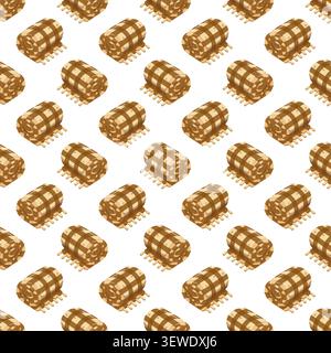 Seamless pattern with rolled checkered picnic blankets on white background. Vector leisure background.  Stock Vector
