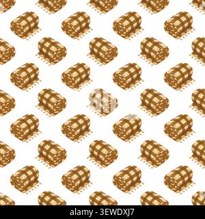 Seamless pattern with rolled checkered picnic blankets on white background. Vector leisure background.  Stock Vector