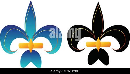 A blue and gold stylized fleur-de-lis symbol, a classic heraldic emblem. Stock Vector