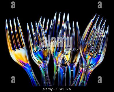 Colour spectrum in plastic forks Stock Photo