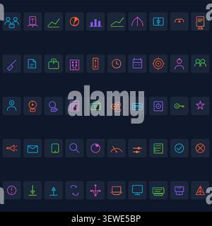 Comprehensive Business & Finance Icon Pack – Gradient Outline Icon Pack – Dark Edition Stock Vector