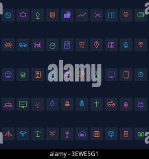 Extended Technology & AI Icon Pack – Gradient Outline Icon Pack – Dark Edition Stock Vector