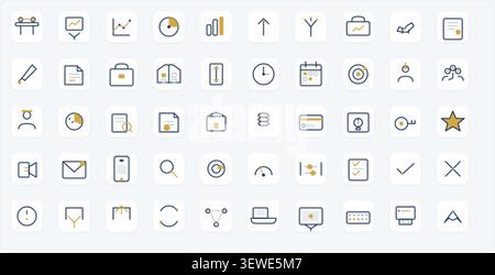 Comprehensive Business & Finance Icon Pack – Professional Gold-Accented Icon Style Stock Vector