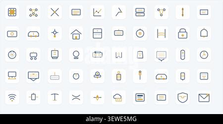 Extended Technology & AI Icon Pack – Professional Gold-Accented Icon Style Stock Vector