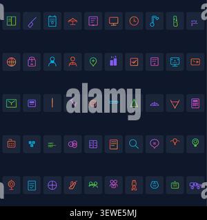 Comprehensive Education & E-learning Icon Pack – Gradient Outline Icon Pack – Dark Edition Stock Vector