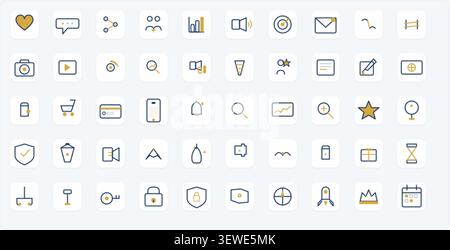 Comprehensive Social Media & Digital Marketing Icon Pack – Professional Gold-Accented Icon Style Stock Vector