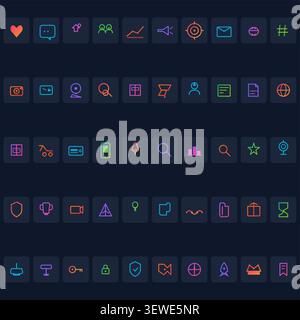Comprehensive Social Media & Digital Marketing Icon Pack – Gradient Outline Icon Pack – Dark Edition Stock Vector