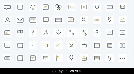 Extended Social Media & Digital Marketing Icon Pack – Professional Gold-Accented Icon Style Stock Vector