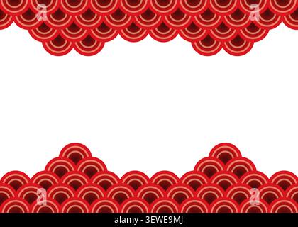 Seamless red overlapping scale motif border inspired by classic oriental waves, perfect for Lunar New Year invitations. Stock Vector