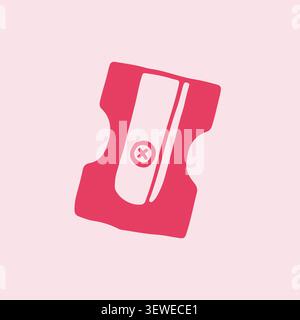 Cute hand drawn vector illustration of a classic manual pencil sharpener in pink. Aesthetic stationery icon for back to school themes, artist tools Stock Vector