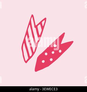 Hand drawn vector illustration of two decorative washi tape strips with stripes and polka dots. Aesthetic pink stationery elements for scrapbooking Stock Vector