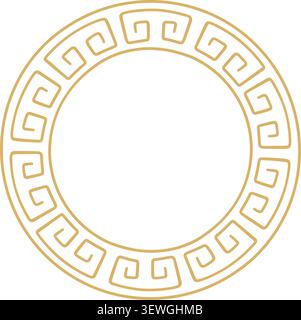 Ancient Greek hand drawn ornament circle frame. Hand drawn gold Rome round border. Doodle ancient motif border design. Ancient ornament circle element Stock Vector