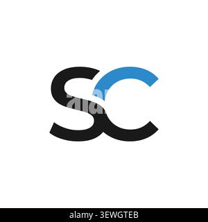 A minimalist typographic logo template combining the letters S and C in clean curves with contrasting black and bright blue colors. Stock Vector