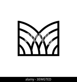 A modern abstract line art monogram logo template of a letter M featuring symmetric intersecting curved line patterns. Stock Vector