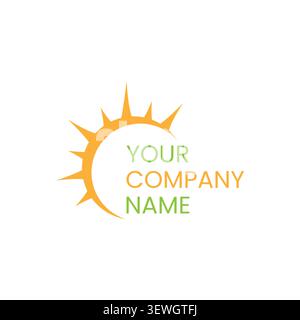 A bright abstract solar energy logo template featuring a half crescent orange sunburst with pointed rays, ideal for renewable energy brands. Stock Vector