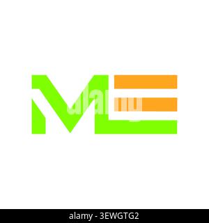 A modern typographic monogram logo combining the initial letters M and E in vibrant green and orange geometric blocks. Stock Vector