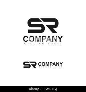 A bold and modern typographic monogram logo combining the letters S and R in clean geometric cuts, tailored for sports apparel and cycling socks brand Stock Vector