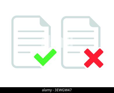 Document approval and rejection icon set with accepted and declined file symbols for verification, validation and document management vector Stock Vector