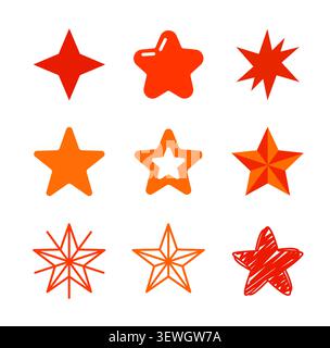 Star icon set with abstract, geometric, outlined and hand drawn star shapes for logo, rating, decoration and design vector Stock Vector