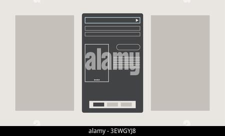 Vector illustration of a website template with a gray workspace, windows, search bar, and UI elements on a light beige background Stock Vector