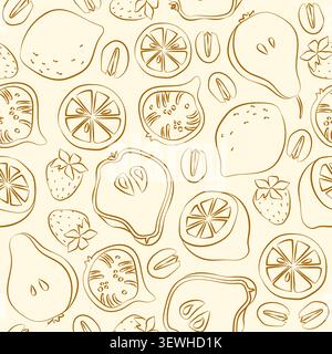 Hand-drawn seamless pattern with summer fruits, pear, lemon, fig for grocery, farmers market, summer food packaging, menu Stock Vector