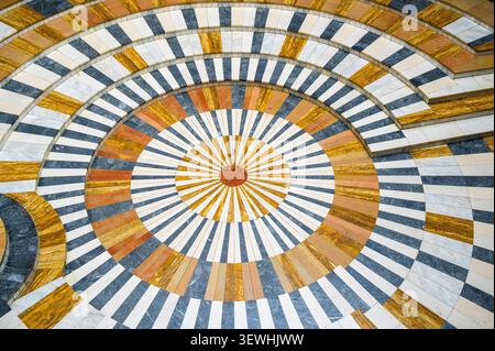 Abstract Radial Sunburst Pattern of Multicolored Marble Floor Medallion Stock Photo