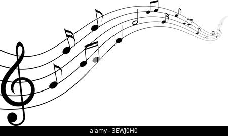 Musical notes and treble clef wave vector background illustration Stock Vector