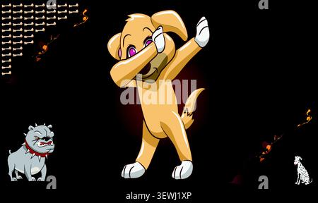 golden dog dancing on abstract background and other dog is watching Stock Vector