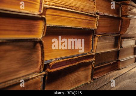 Old Books Stack,Pages From Side, Reading Concept, Education Knowledge Background Stock Photo