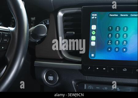 New York, USA - June 24, 2026: Phone numpad on carplay close up view vehicle screen background Stock Photo