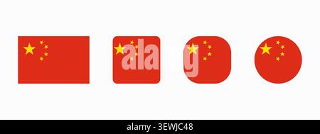 China national flag set in original proportion and different shapes styles. Official Chinese symbol vector collection Stock Vector
