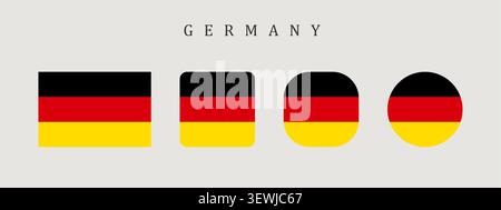 Germany national flag set in original proportion and different shapes styles. Official German symbol vector collection Stock Vector